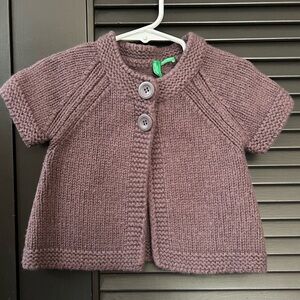United Colors of Benetton Girl’s Plum Wool Blend Short Sleeve Cardigan, Size 3/4
